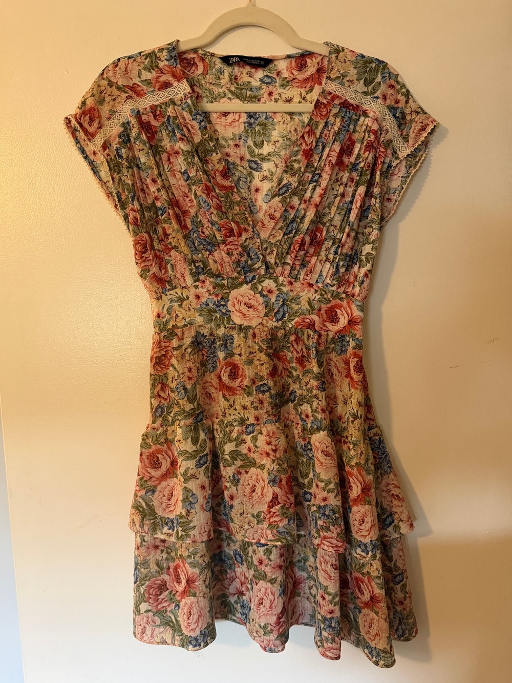 Zara Floral V-Neck Tiered Summer Dress, Size XS